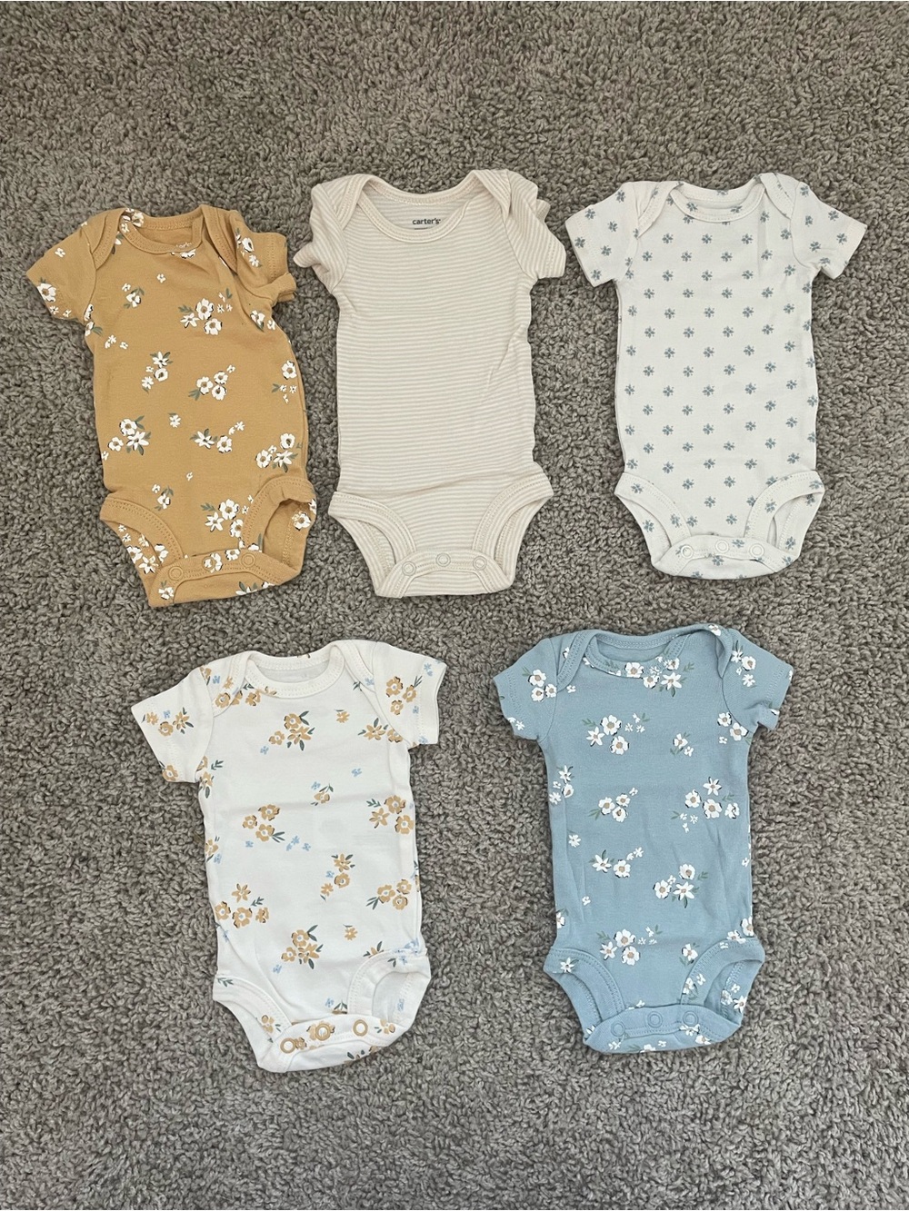 Carter's Neutral Floral & Stripe Baby One-Piece Bodysuits - 5-Pack